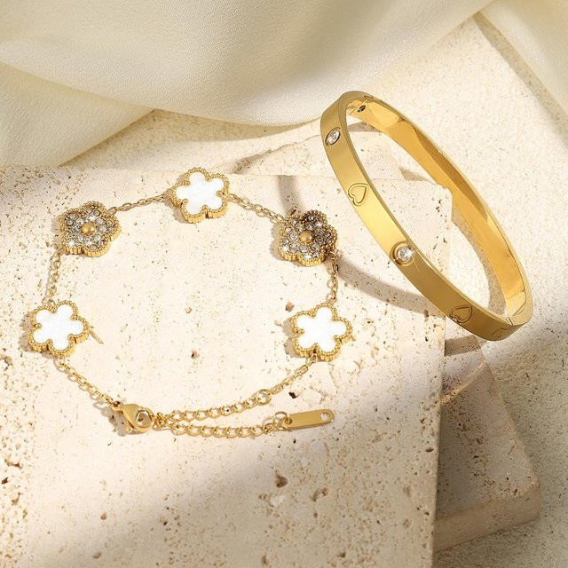 ZAKOL Stapelarmreif Edelstahl, Zirkonia, Damen, Gold - Bild 1