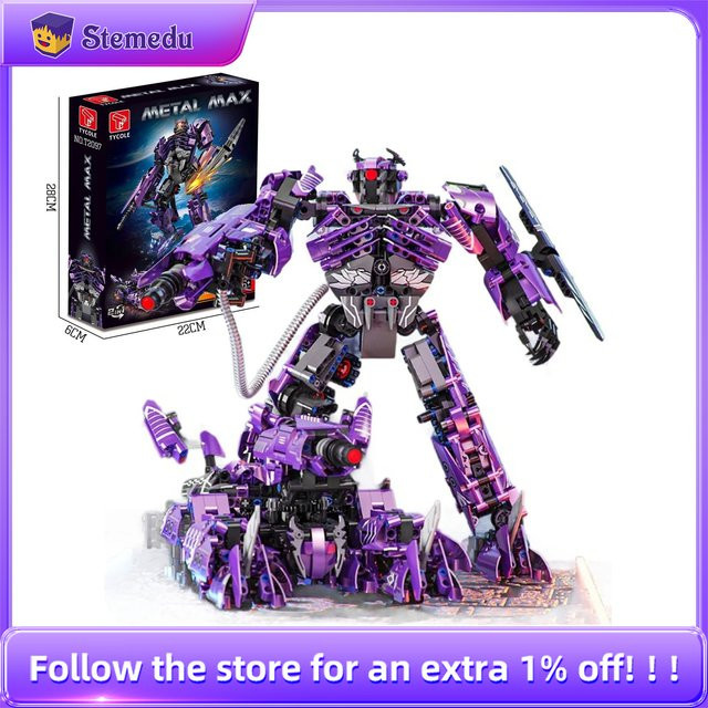 stemedu MOC Transformierbares Shockwave 2-in-1 Mecha-Modell aus Mini-Bausteinen in Lila - Bild 1