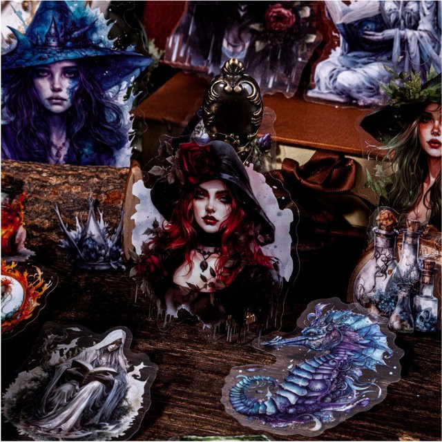20 Stück dekorative Aufkleber im gotischen Hexen-Stil für Scrapbooking und DIY-Projekte, Mehrfarbig - Bild 1