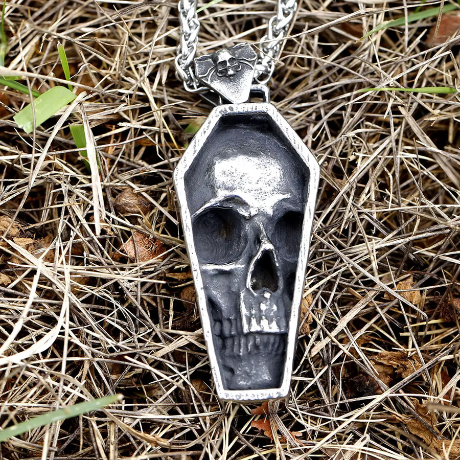 Halskette Anhänger Punk Schädel Sarg, Edelstahl, Silber, Unisex - Bild 3