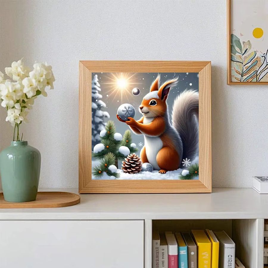 AZQSD 5D DIY Diamantmalerei Set Winter Eichhörnchen im Schnee mit quadratischen Steinen - Bild 3