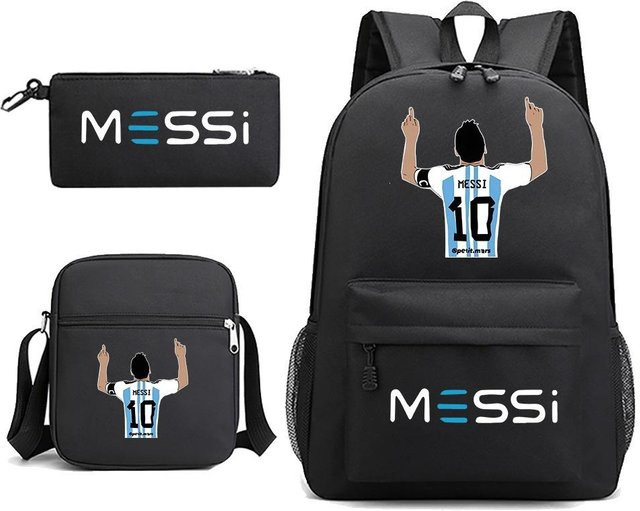 3-teiliges Schulrucksack-Set aus Oxford-Stoff in Schwarz mit Schultasche und Federmäppchen - Bild 1