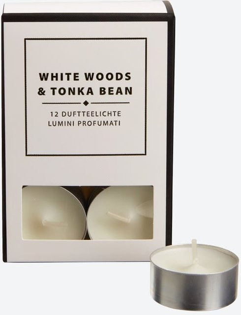 NKD Duft-Teelicht White Wood & Tonka Bean, 12er-Pack, Weiß - Bild 1