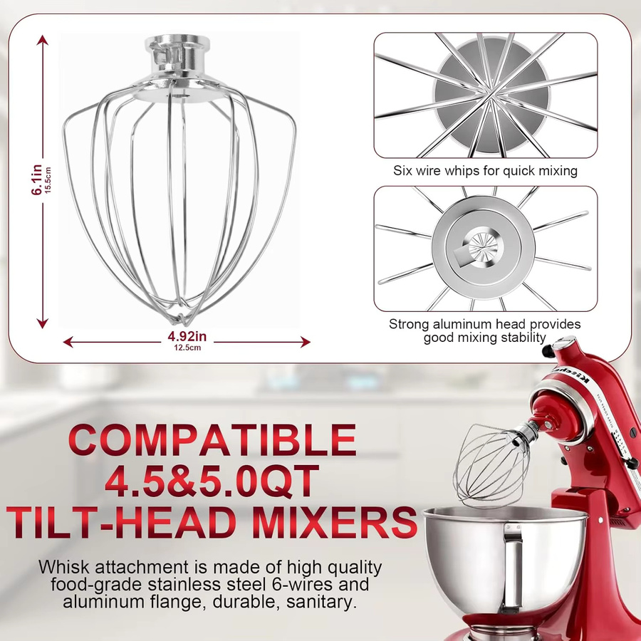 KitchenAid K45WW Drahtschneebesen-Aufsatz mit Feder und Schneebesenhalter in Silber für Kippkopf-Standmixer - Bild 2