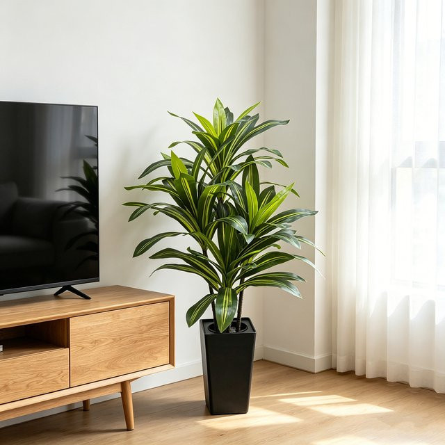 HiMISS Künstlicher Dracaena-Baum in Grün mit Topf, Höhe: 120 cm - Bild 1