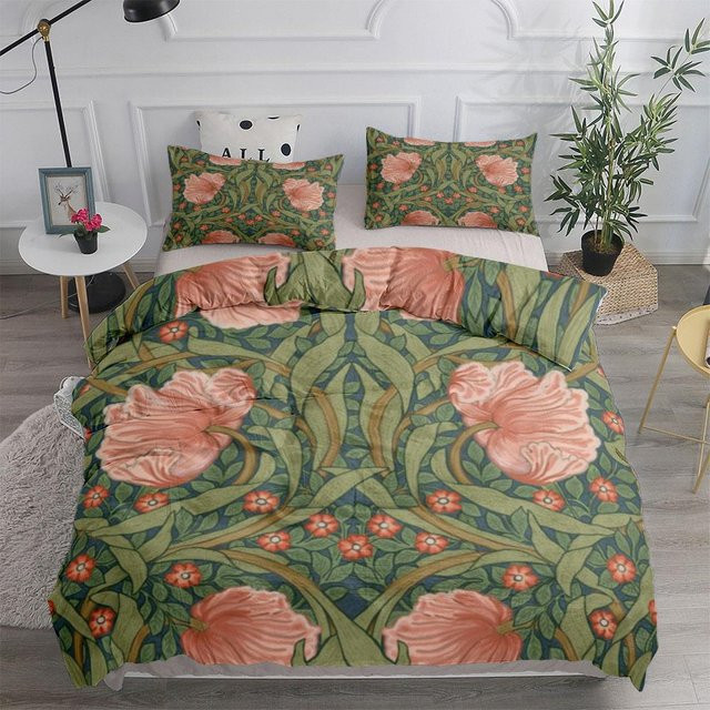 Flylo Bettwäsche-Set William Morris Art Nouveau mit floralem Design in Grün, Material Mikrofaser Polyester, B/H: 150 x 200 cm - Bild 1