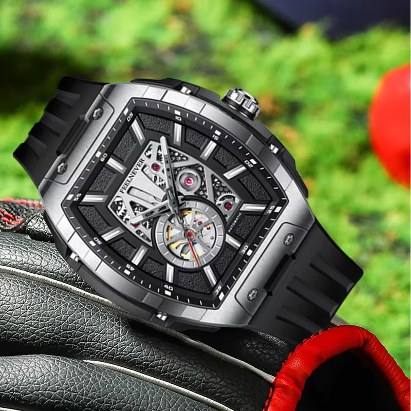 FeelNever Armbanduhr, Automatik, eckig, Saphirglas, Silber, Silikon, Herren - Bild 2