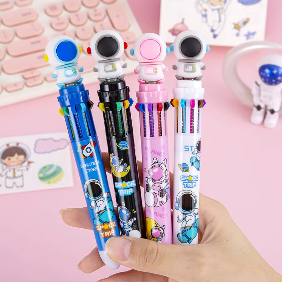 5er Set Astronauten Kugelschreiber in Mehrfarbig und Pink mit bunten Tinten - Bild 2