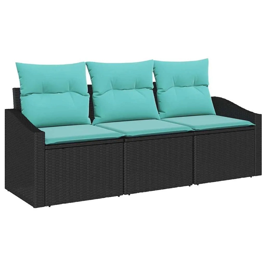 vidaXL Sofa Set 3-teilig aus Poly-Rattan in Schwarz mit Kissen und Armlehnen - Bild 2