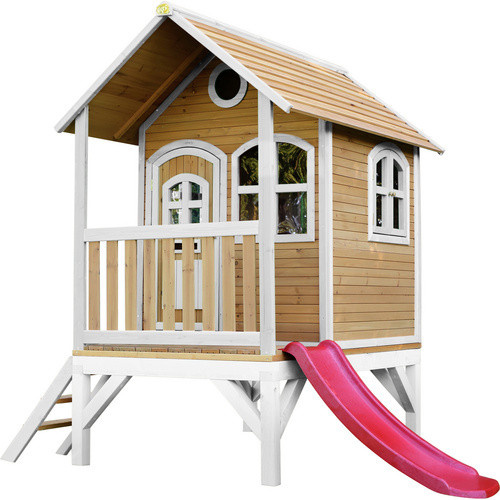 AXI Spielturm Tom aus Holz in Braun, Weiß und Rot mit Roter Rutsche, B/H/T: 287 x 231 x 191 cm - Bild 2
