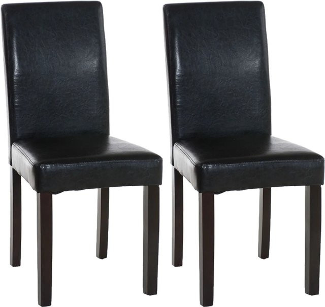 DELUKE 2er Set Esszimmerstühle DALAN aus Kunstleder in Schwarz und Dunkelbraun, B/T/H: 41 x 47 x 91 cm - Bild 1