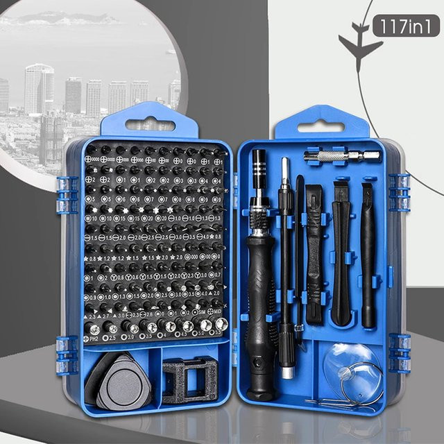 117-in-1 Präzisions-Schraubendreher-Set mit magnetischen Bits in Blau für die Elektronikreparatur - Bild 1