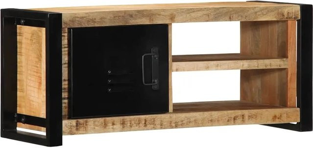 vidaXL TV-Schrank aus Massivholz Mango und Eisen im Industriestil, Farbe: Braun/Schwarz, B/T/H: 80 x 30 x 35 cm - Bild 1