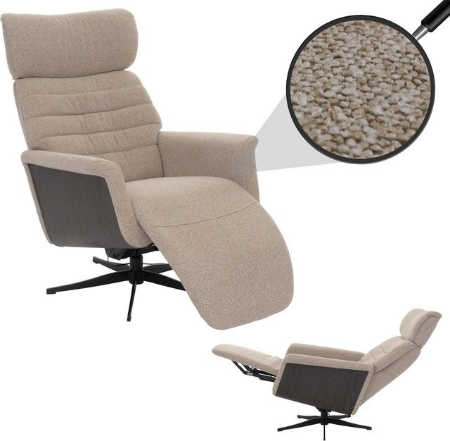 MCA Relaxsessel MCW-N56 drehbar mit Fußstütze aus Bouclé Stoff und Holz in Braun und Grau - Bild 1
