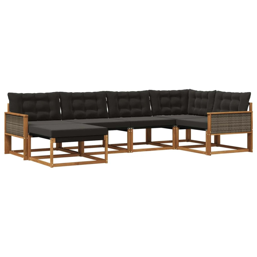 vidaXL Outdoor-Sofagarnitur L-Form aus Akazienholz mit Kissen in Braun und Schwarz - Bild 2