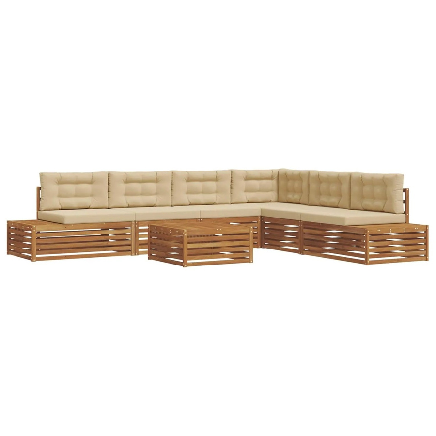 vidaXL Outdoor-Sofagarnitur in U-Form aus Akazienholz mit Kissen, 20-teiliges Set, Natur und Beige - Bild 2
