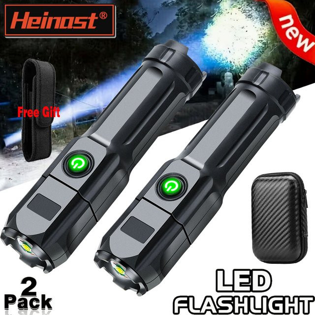 Heinast LED Camping Taschenlampe in Schwarz, wiederaufladbarer USB-Scheinwerfer mit Teleskop-Zoom und wasserdichter Aluminium-Bauweise - Bild 1