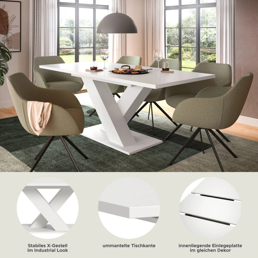 Ausziehbarer Esstisch Inn.Furn in Weiß, modern und rechteckig, B/T/H: 150 x 90 x 76 cm bis 190 x 90 x 76 cm - Bild 4