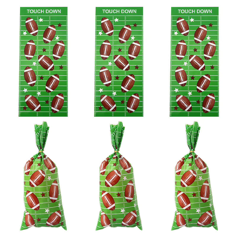 50 Stück Rugby Geschenkbeutel aus Kunststoff in Grün für Süßigkeiten und Popcorn mit Kordelzug - Bild 2