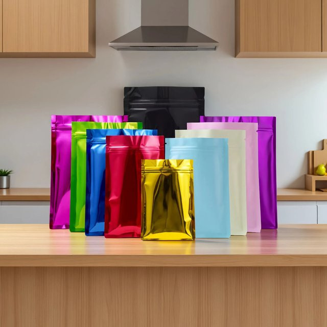 100 Stück wiederverschließbare Aluminiumfolien-Aufbewahrungsbeutel mit Reißverschluss in Grün und Multicolour für Kaffee, Gewürze und Snacks - Bild 1