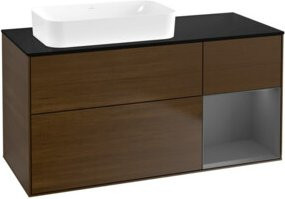 V&B Waschtischunterschrank Finion mit Wandbeleuchtung in Anthrazit und Walnuss-Veneer, B/T/H: 120 x 60 cm - Bild 1