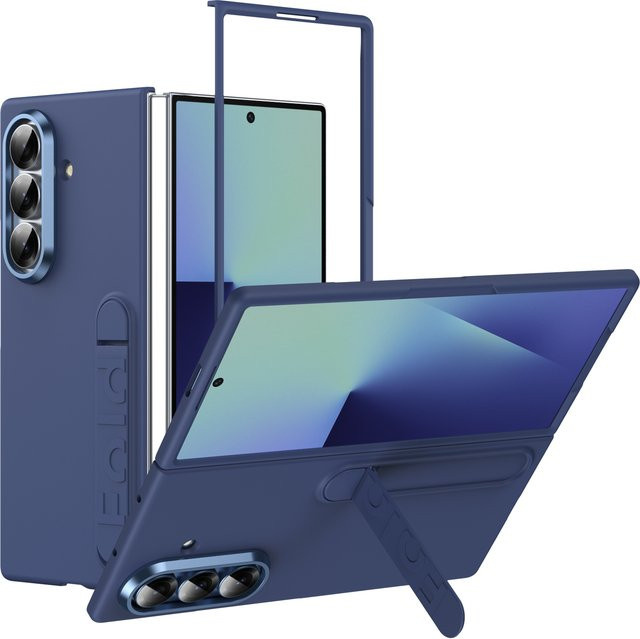 Schutzhülle mit faltbarem Ständer für Samsung Z-Fold7, Fold6, Fold5, Fold4 und Fold3 aus hautfreundlichem PC-Material in Grau oder Blau - Bild 1