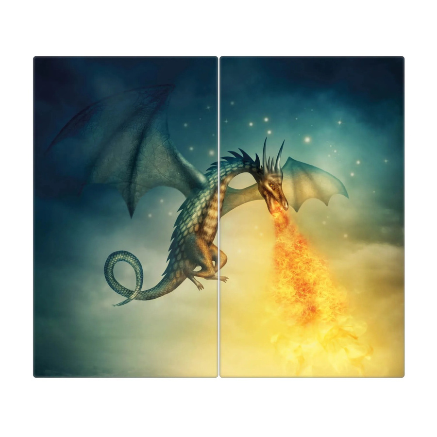Banjado Herdabdeckplatte aus Glas mit Drachen-Motiv, 2-teilig, Multicolor, B/T: 52 x 30 cm - Bild 3