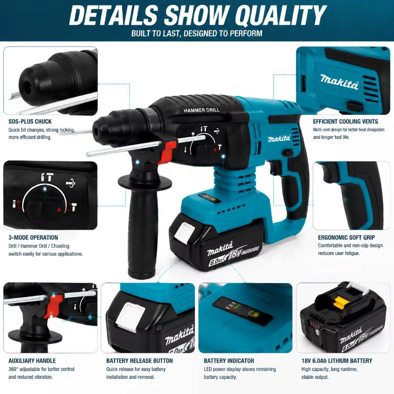 Makita DHR242 Bürstenloser Akku-Bohrhammer 18V mit 3 Modi und 4700 IPM für Beton - Bild 3