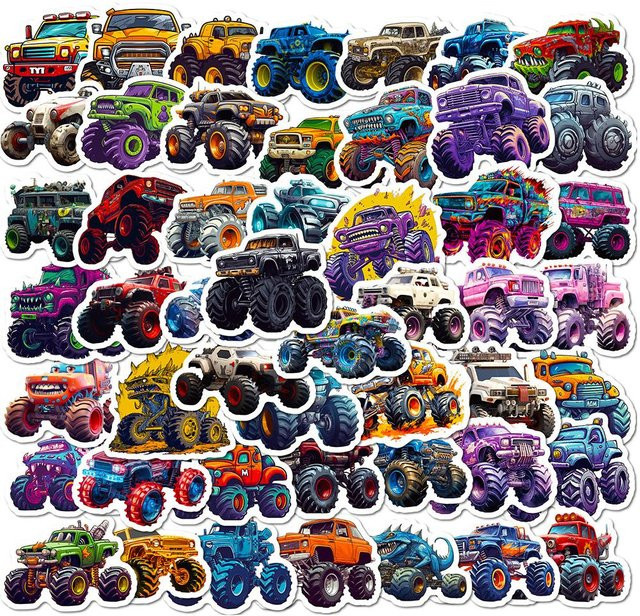 Kidsly Monster Truck Cartoon Auto Aufkleber, 10-teiliges Set - Bild 1