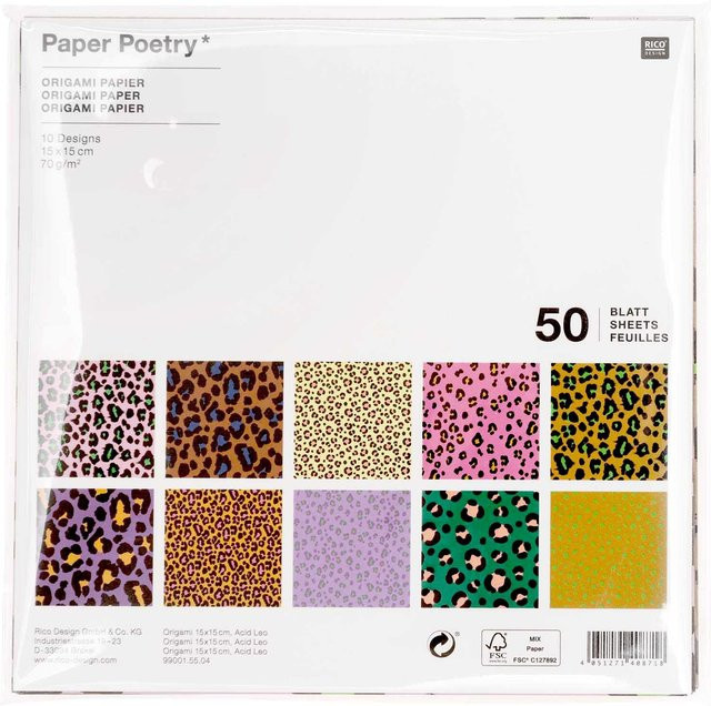 Rico Design Paper Poetry Origami Acid Leo Faltblätter Multicolor, 50 Blatt, 15 x 15 cm - Bild 2