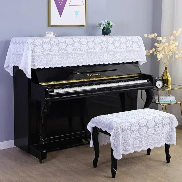 2er-Set JINGYUE Pet Klavierabdeckung aus weißer Baumwollspitze mit 3D-Relief, staubdichte Tastaturhülle, B x B: 90 x 90 cm - Bild 1