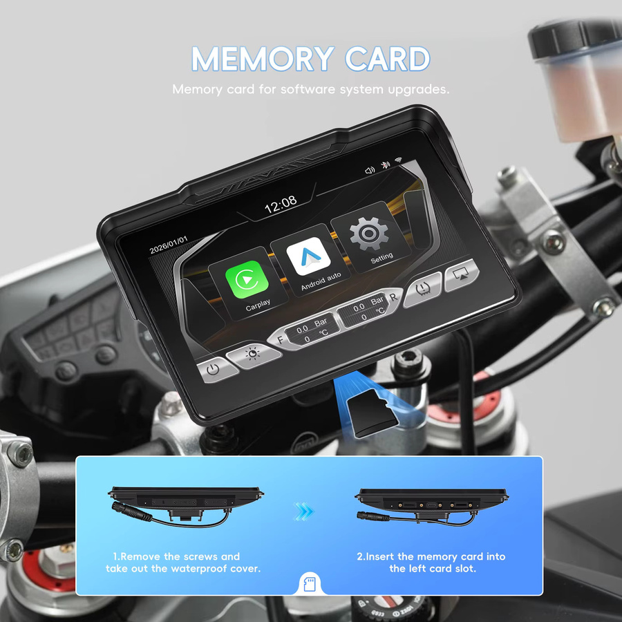 Podofo 7 Zoll Kabelloser CarPlay und Android Auto Motorrad-Player, IP67 Wasserdichter Smart-Navigationsmonitor mit Touchscreen und Bluetooth, Schwarz - Bild 4