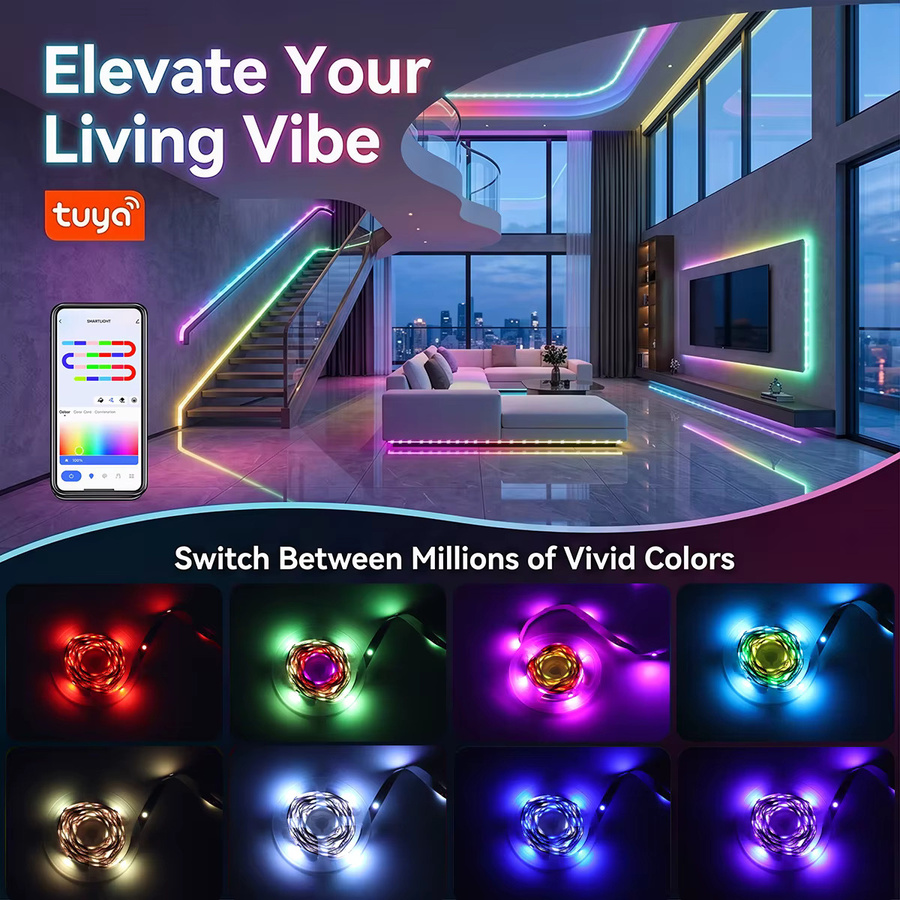 Tuya Smart RGBIC LED-Lichtstreifen mit App- und Bluetooth-Steuerung, USB-Betrieb, Multicolour, ideal als TV-Hintergrundbeleuchtung - Bild 3