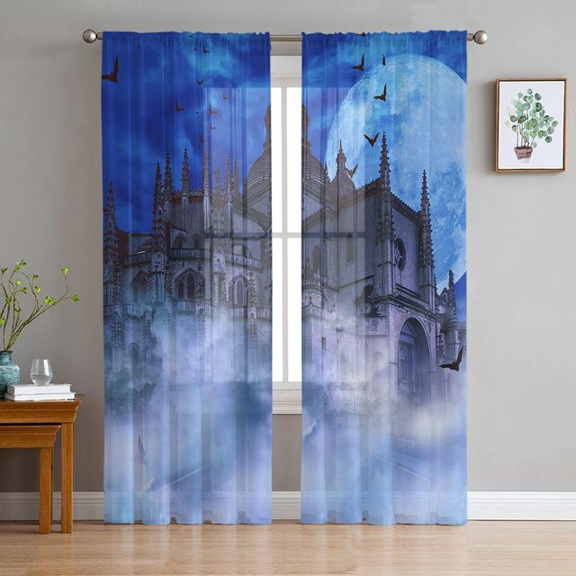 Beauty's Castle Luxuriöse Chiffon-Sichtvorhänge aus Tüll in Blau, B/H: 135 x 114 cm - Bild 1