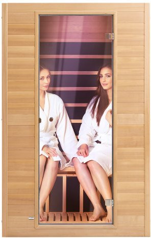 VEVOR 2-Personen-Infrarotsauna aus Hemlockholz in Braun mit Bluetooth-Lautsprechern und gehärteter Glastür, 1800 W - Bild 1