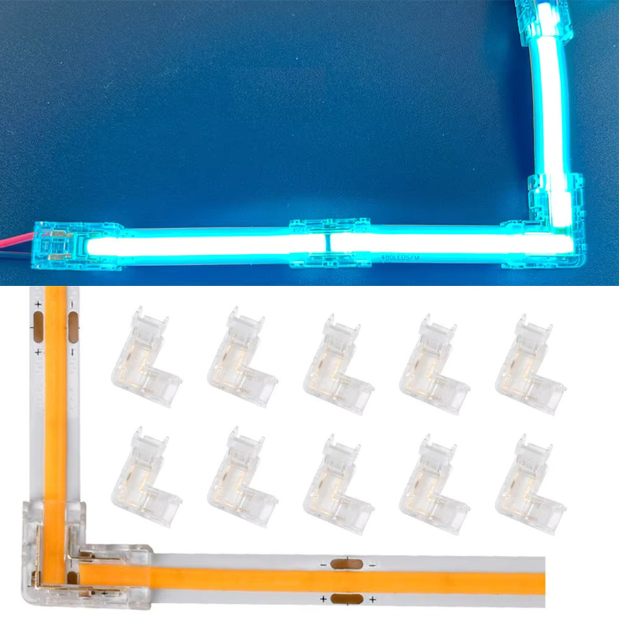 YSRSAI 10er Set 2-Pin COB LED Streifen Eckverbinder L-Form in Transparent, werkzeuglose Klemmen für 5mm, 8mm und 10mm LED Streifen aus Kunststoff - Bild 2