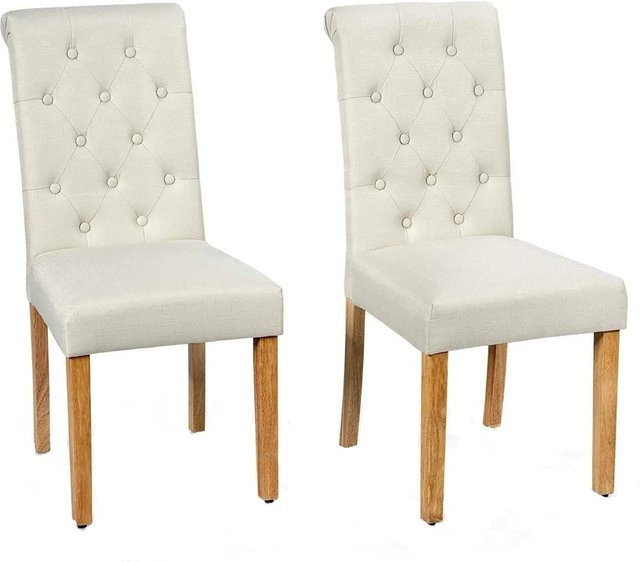 Costway 2er Set Esszimmerstühle aus Stoff mit Gummiholzbeinen in Beige - Bild 1