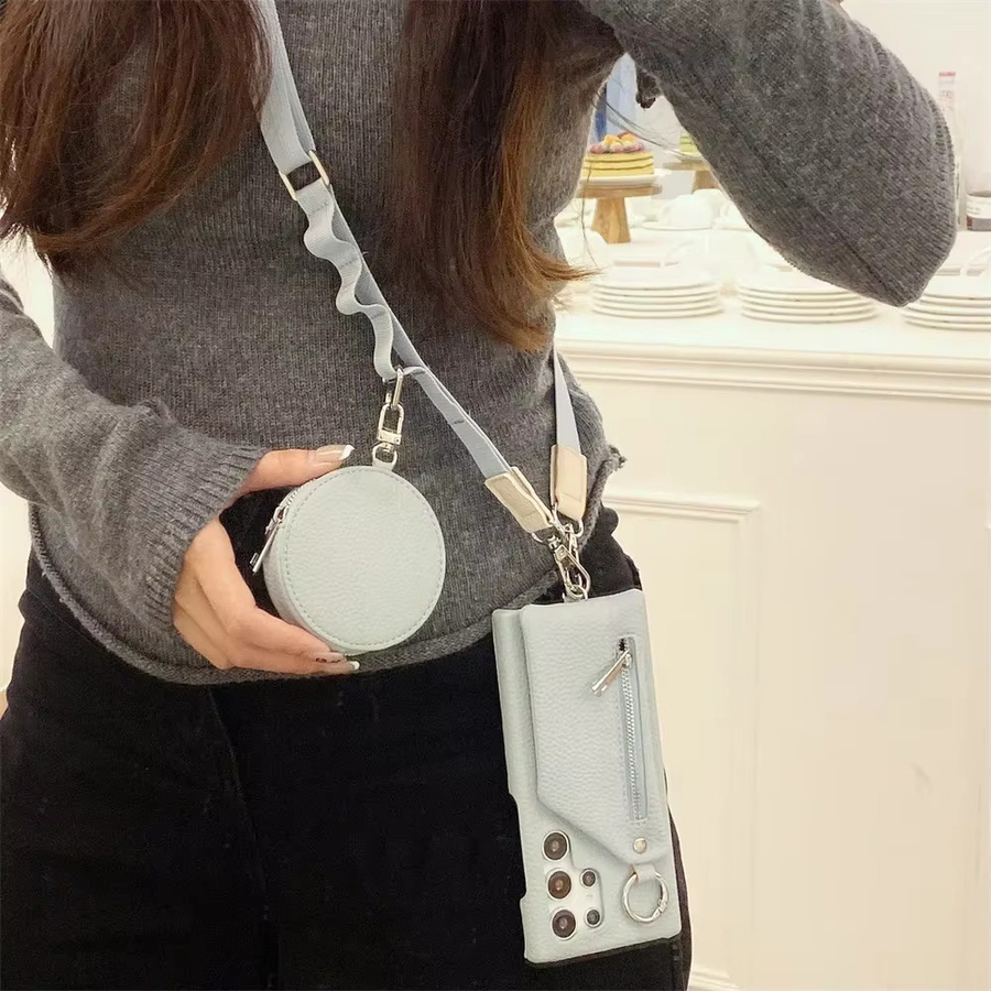 szHAIyu Lederhülle als Brieftasche und Umhängetasche mit Kartenfach für Samsung Galaxy S25 S24 S23 S22 S21 FE S20 Plus Note 20 Ultra in Blau - Bild 4
