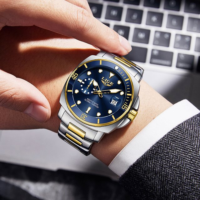 LIGE Armbanduhr Quarz, Edelstahl, Blau, Herren - Bild 1