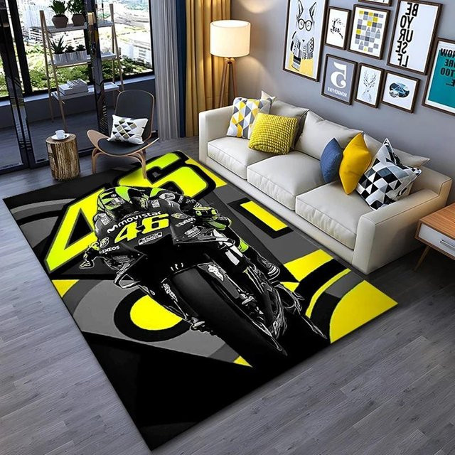 Rouxin eleven VR46 Rossi The Doctor Rechteckiger Teppich MotoGP Rennsport Fan Matte, Schwarz, B: 120 cm, T: 160 cm - Bild 1