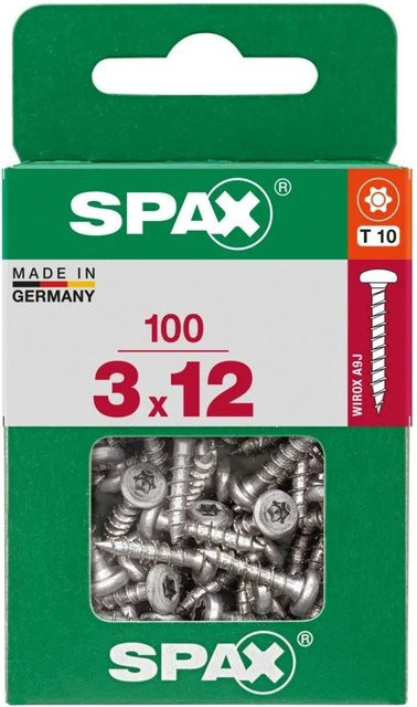 Spax Halbrundkopf Universalschraube für Holz mit Torx-Antrieb, Farbe: Silber, Durchmesser: 3 mm, Länge: 12 mm, 100 Stück - Bild 1