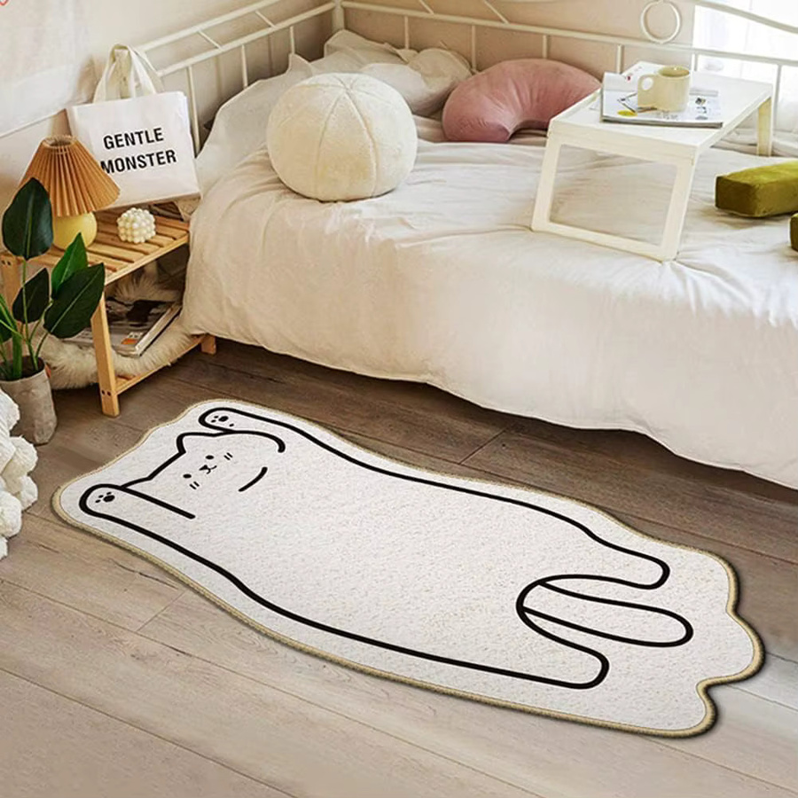 VIKAMA Bodenmatte mit Katzenmuster in Weiß, rutschfest und weich, ideal für Schlafzimmer, Küche oder Badezimmer - Bild 4
