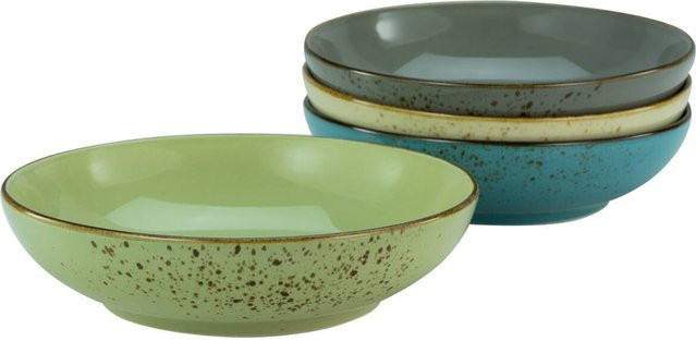 CreaTable Poke Bowl Nature Collection aus Keramik, 4-teiliges Set, multicolor in grün, oliv und petrol, Volumen: 950 ml, Durchmesser: 22,5 cm, Höhe: 6 cm - Bild 1