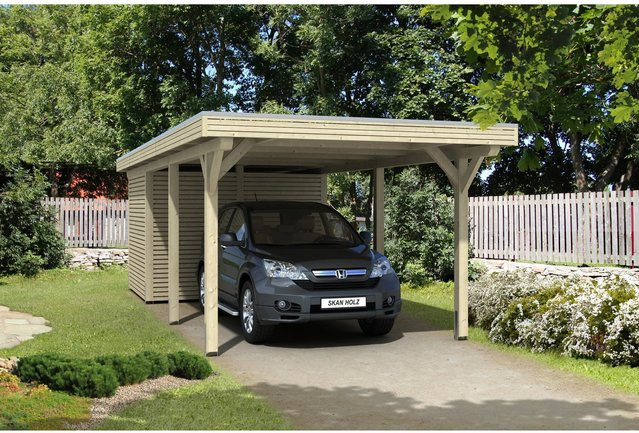 Skan Holz Flachdach-Einzelcarport Spessart aus Fichten-Leimholz mit Abstellraum, Farbe: beige, B/T: 355 x 846 cm, Höhe: 243 cm - Bild 3
