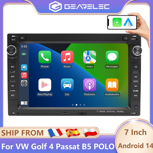 GEARELEC 7 Zoll Android 14 Autoradio mit Carplay, WiFi, Bluetooth und GPS für Volkswagen VW Passat B5 MK4 MK5 Golf 4 Polo Bora T5 in Schwarz - Bild 1