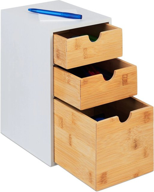 Relaxdays Schubladenbox aus Bambus und MDF mit 3 Schubladen, Weiß, B: 28 cm, T: 17 cm, H: 21,5 cm - Bild 1