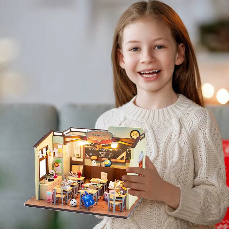 Battoom DIY Mini-Puppenhaus 3D-Holzpuzzle als kreatives Modellbau-Set in Natur und Mehrfarbig mit Werkzeug - Bild 4