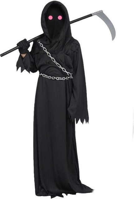 Halloween Dunkler Geist Gruseliges Kostüm mit Sensenmann-Sense, Rotäugiger Tod, Schwarz - Bild 1