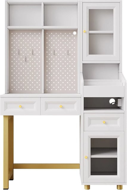 Merax Schminktisch mit LED-Beleuchtung und Lochwand Organizer in Weiß, Breite: 100 cm - Bild 1