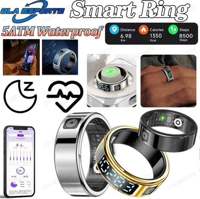 Ola Esporte SR08 Smart Ring mit LED-Display für Damen und Herren in Gold oder Schwarz mit Herzfrequenz- und Blutsauerstoffüberwachung sowie 5ATM Wasserdichtigkeit - Bild 1
